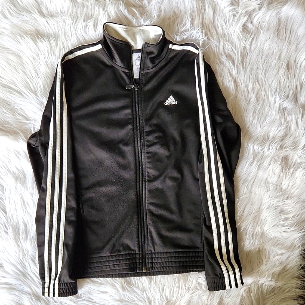 Adidas Black Track Jacket with White Stripes